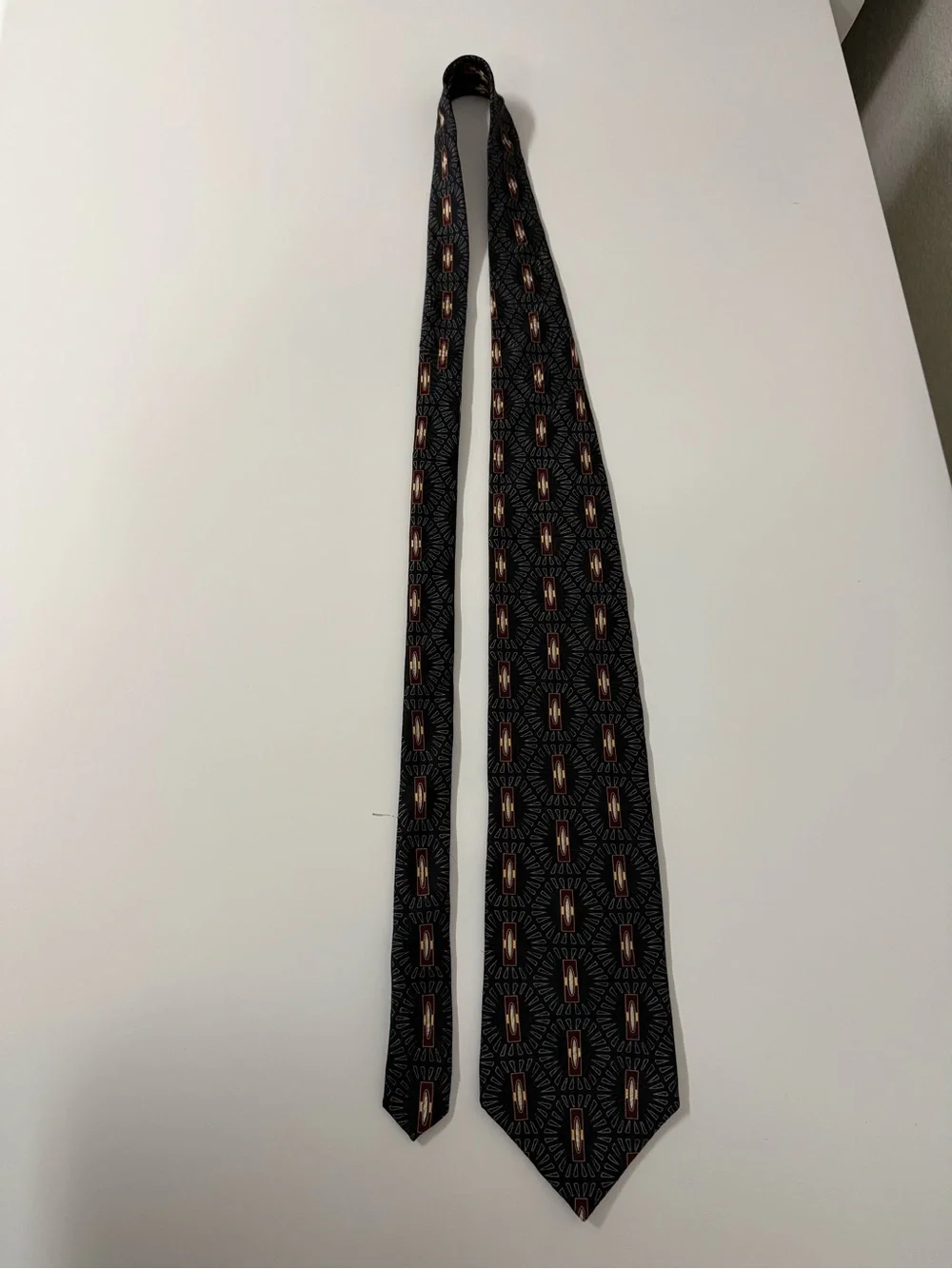 Vintage Colours‎ Alexander Julian Silk Tie Mens Black Geometric Medallion Retro